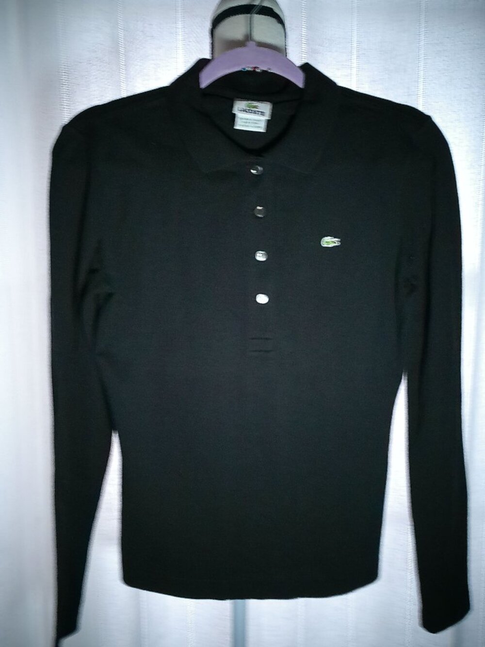 LACOSTE NWOT Long Sleeve collared 1/4 Button-Up Black w/Logo Tee L - Picture 2 of 10